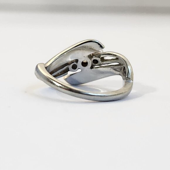 White Gold 18K Solid Natural 3 Diamond .45cts Ring Sz 5 4.28g VTG - Picture 10 of 14